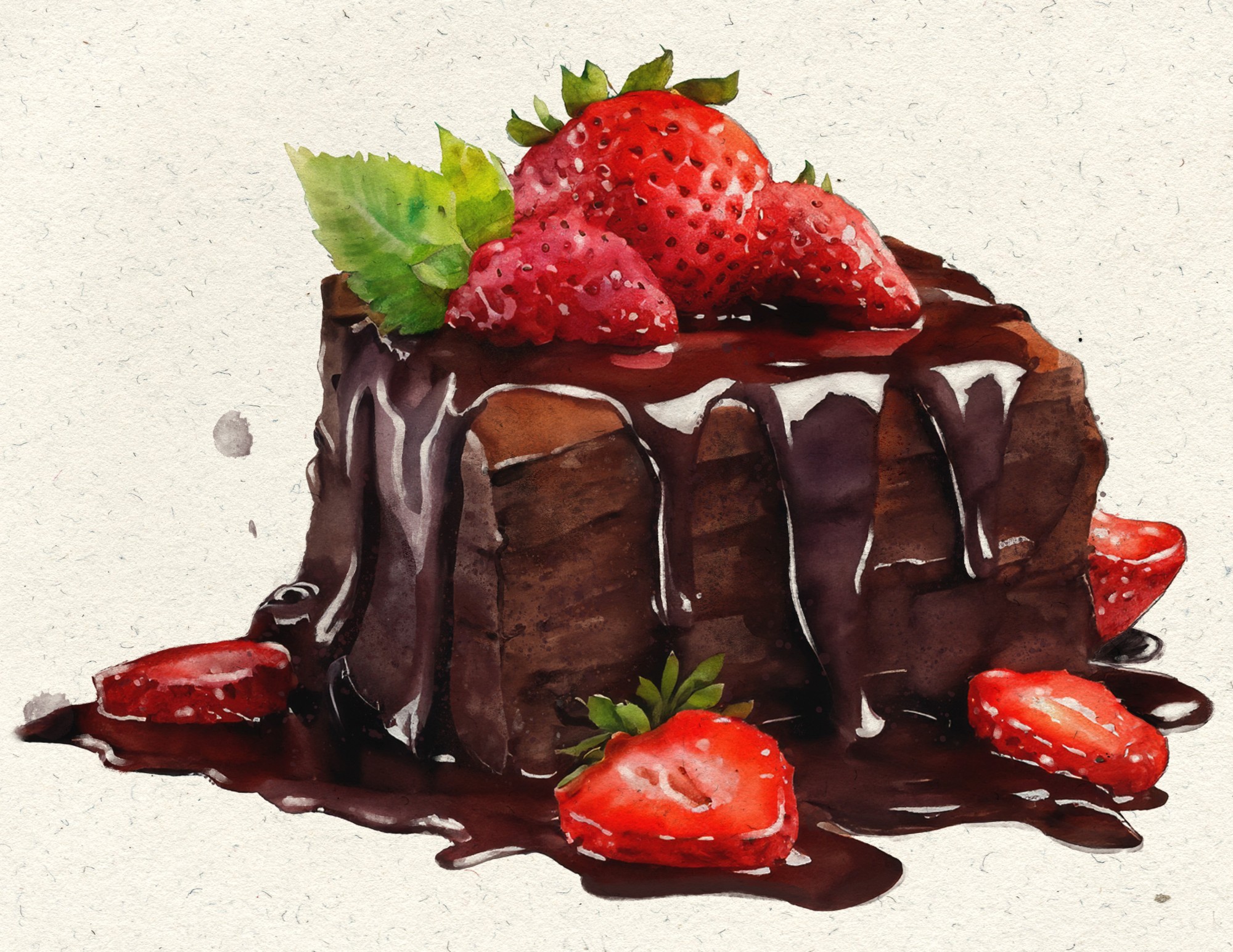 Digital Painting: Chocolate Cake with Strawberry (Watercolor Render Practice)